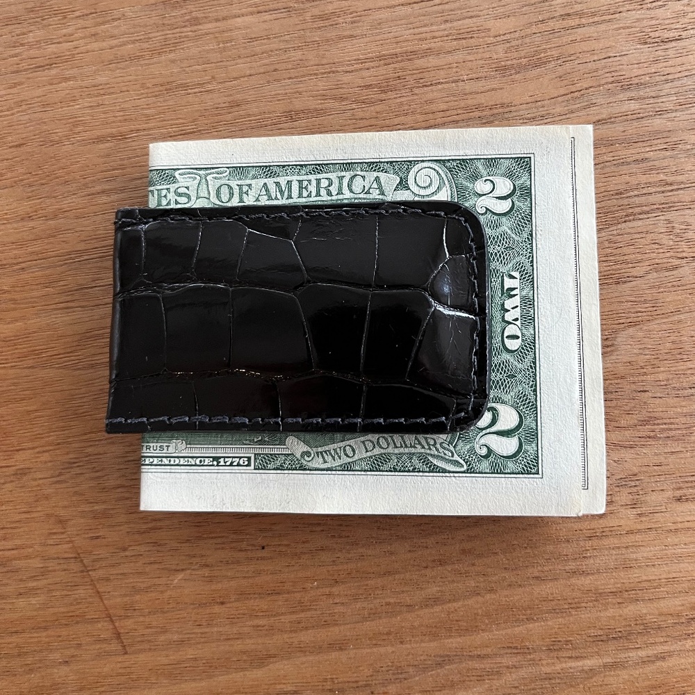 Black Genuine Alligator Magnetic Money Clip